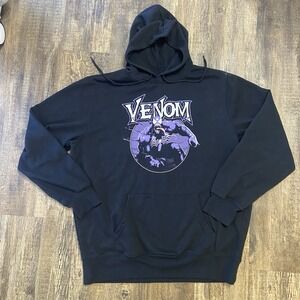 Marvel Venom Hoodie XL Black Graphic Pullover Comic Goth Book Streetwear Skater‎